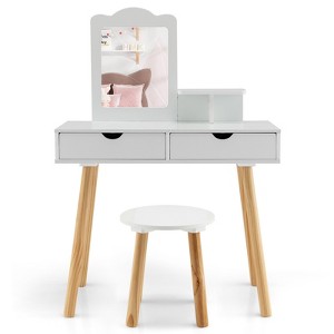 Infans Kid Vanity Table Chair Set with Mirror Large Storage Drawers Wooden Legs White - 1 of 4