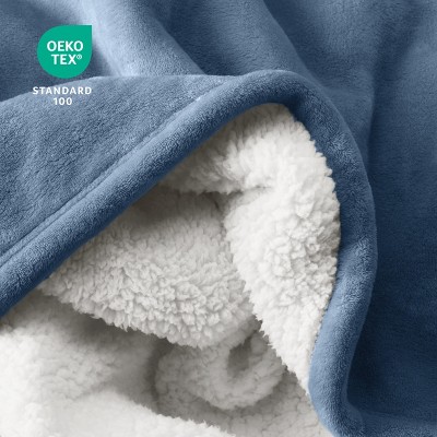 Coronet Blue Reversible Sherpa Fleece Throw Blanket
