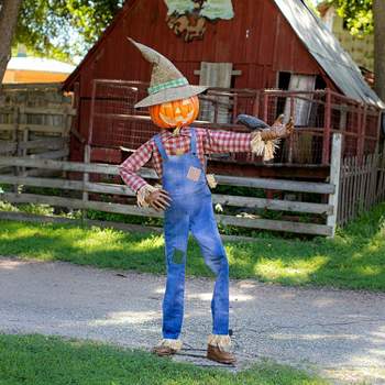 Seasonal Visions Animated Whimsical Scarecrow Halloween Decoration - 6 ft - Blue