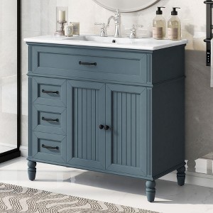 36-Inch Bathroom Vanity with Sink Blue Bathroom Cabinet with Drawers Solid Frame and MDF Board One Package - 1 of 4