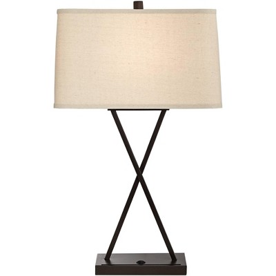 Megan Bronze Metal Table Lamps with USB and Fabric Shades, Set of 2