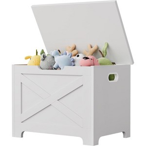 23.6" Entryway Storage Bench, Wooden Storage Chest with U-Shaped Cut-Out Pull, Safety Hinge & Unique Legs, Box Organizer for Living Room, Bedroom - 1 of 4