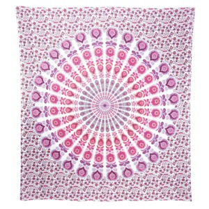 HomeRoots 92" X 84" Pink White And Red Mandala Cotton Hanging Tapestry - 1 of 4