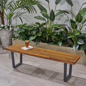 Christopher Knight Home Fresno Outdoor Acacia Wood and Iron Dining Bench - 1 of 4