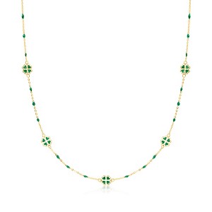 Ross-Simons Italian Green Enamel Clover Station Necklace in 14kt Yellow Gold Size 18 - 1 of 3