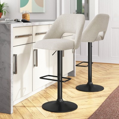 24"-32" Edwin Upholstered Fabric 360° Swivel Adjustable Barstools (Set of 2) -Maison Boucle