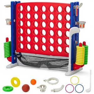 Giant 4 in a Row Game,Adjustable Height Board Jumbo 4-in-a-Row Game with Quick-Release Slider,Mini Basketball,Golf & Ring Toss Set for Family Party - 1 of 4