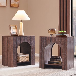 Nightstand with Charging Station, 22" Modern Night Stand with Arched Open Shelf, End Tables for Living Room Bedroom - 1 of 4
