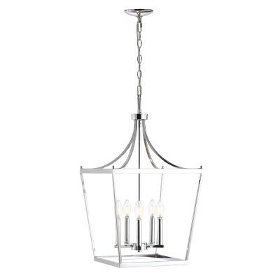 Modern Chrome 5-Light Pendant with Inner Candelabra