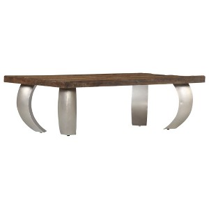 vidaXL Coffee Table Brown and Silver Solid Reclaimed Wood and Steel Medium - 1 of 4