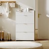 Modern Fluted Shoe Cabinet with 3 Flip Drawers, Slim Shoe Storage Organizer with 2 Drawers, Side Hook, Hidden Shoe Rack Hallway Cabinet - 2 of 4