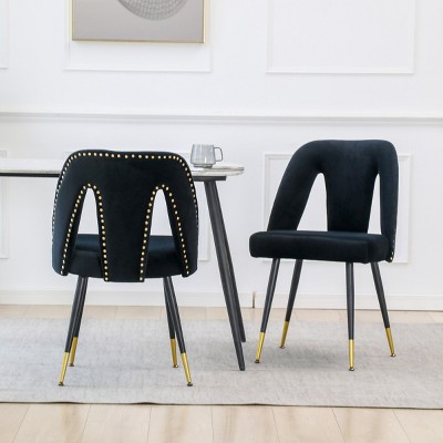 Modern Velvet Upholstered Dining Chair Set of 2 with Nailhead Trim and Gold Tipped Metal Legs for Kitchen or Dining Room-Baofuwish