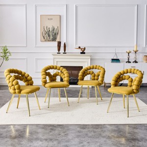 Set of 4 Modern Velvet Dining Chairs with Sculptural Bubble Back and Gold Metal Legs, Upholstered Accent Chairs for Dining Room, Lounge - Panipeachy - 1 of 4