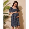 Women's Fashion Maternity Dress Floral Short Sleeves Square Neck Dress Smocked Midi Dress for Babyshower Photography - 4 of 4