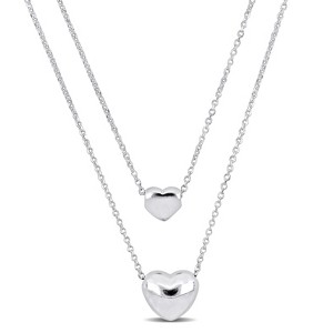 EVERLY JEWELRY | Silver Two Heart Double Strand Charm Necklace, 18" & 16" inch - Multiple Metal Color Options - 1 of 4