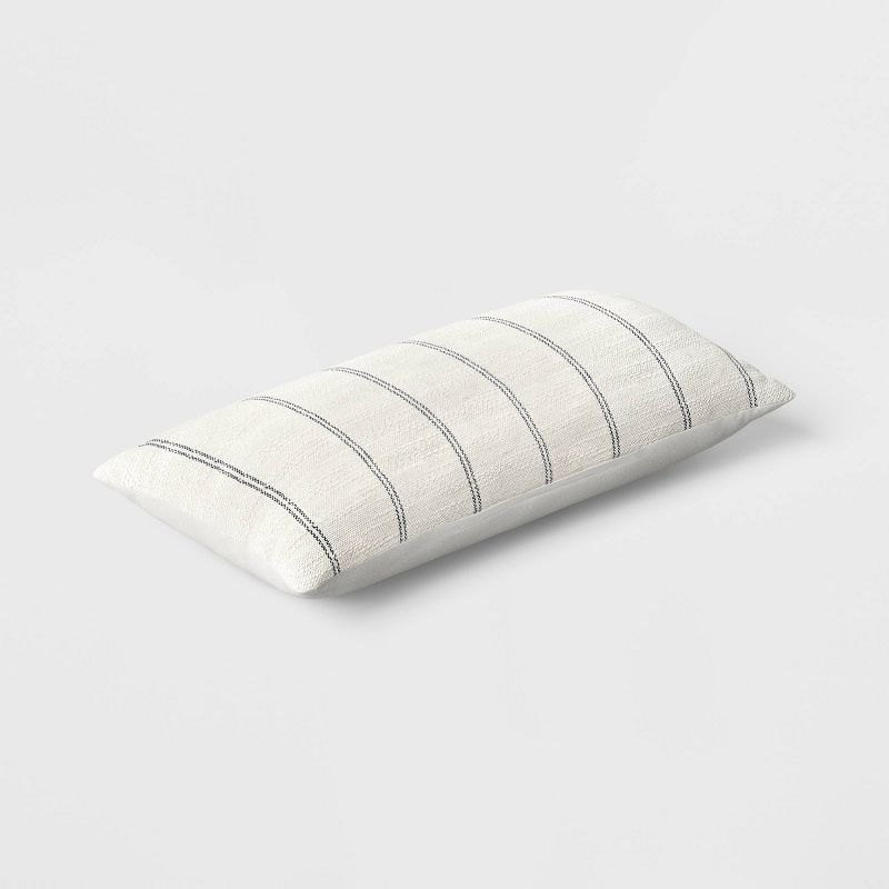 10&#34;x20&#34; Small Stripes Rectangular Outdoor Lumbar Pillow Chalk White - Threshold&#8482;, 4 of 6
