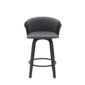 HomeRoots 26" Gray and Black Faux Leather Counter Height Swivel Bar Chair - 1 of 4