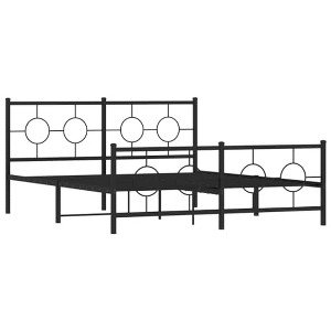 vidaXL Black Steel Metal Bed Frame-Double Bed with Headboard/Footboard for Bedroom - 1 of 4