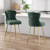 PexFix 2Pcs Bar Stools Velvet Counter Height Bar Stools with Metal Legs Button Tufted and Nailheads Trim Wing-Back Bar Chairs Green - 2 of 4