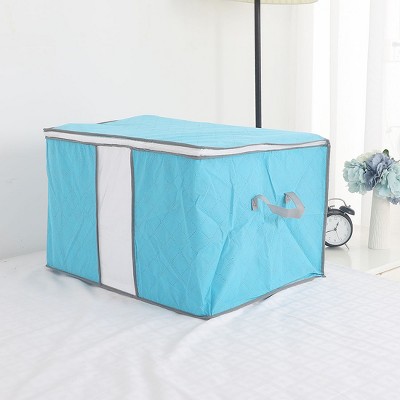 PiccoCasa Home Foldable Zippered Dustproof Quilt Clothes Decorative Storage Bins 22.8"x13.8"x16.1" Blue Grey 1 Pc