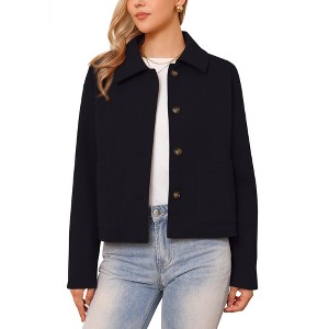 INSPIRE CHIC Women's Single Breasted Casual Turn Down Collar Long Sleeve Winter Pea Coat with Pockets - 1 of 4