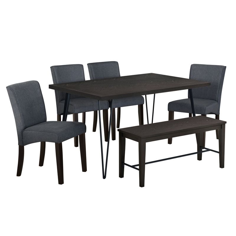 Modern 6-Piece V-Shaped Metal Leg Dining Table Set with 4 Upholstered Chairs and 1 Bench - ModernLuxe, 5 of 13