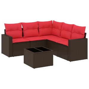 vidaXL 6 Piece Patio Sofa Set with Cushions Brown Poly Rattan - 1 of 4