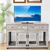 58" Dual-Room Dog Crate Furniture w/2 Drawers, Chew-Proof MDF Kennel Cabinet, Rustic - 2 of 4