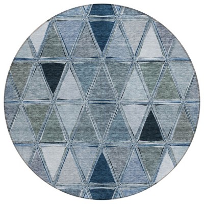 Denim Blue And Sky Blue Geometric Washable Indoor Outdoor Area Rug