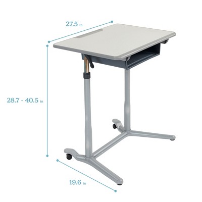 Adjustable Gray Sit-Stand Mobile Desk with Storage