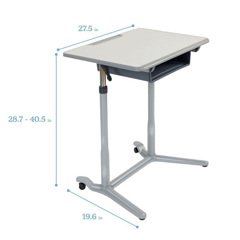 ECR4Kids 3S Mobile Desk, Sit Stand and Store, Adjustable, Open Front Desk, Grey, 2 of 11