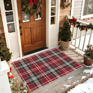 Lomsoe Christmas Plaid Outdoor Flannel Mat Front Door Mat Outside Entrance Non-Slip Washable Holiday Red Green Mat - 1 of 4