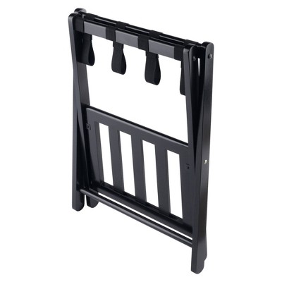 Black Wood Folding Luggage Rack with Shelf