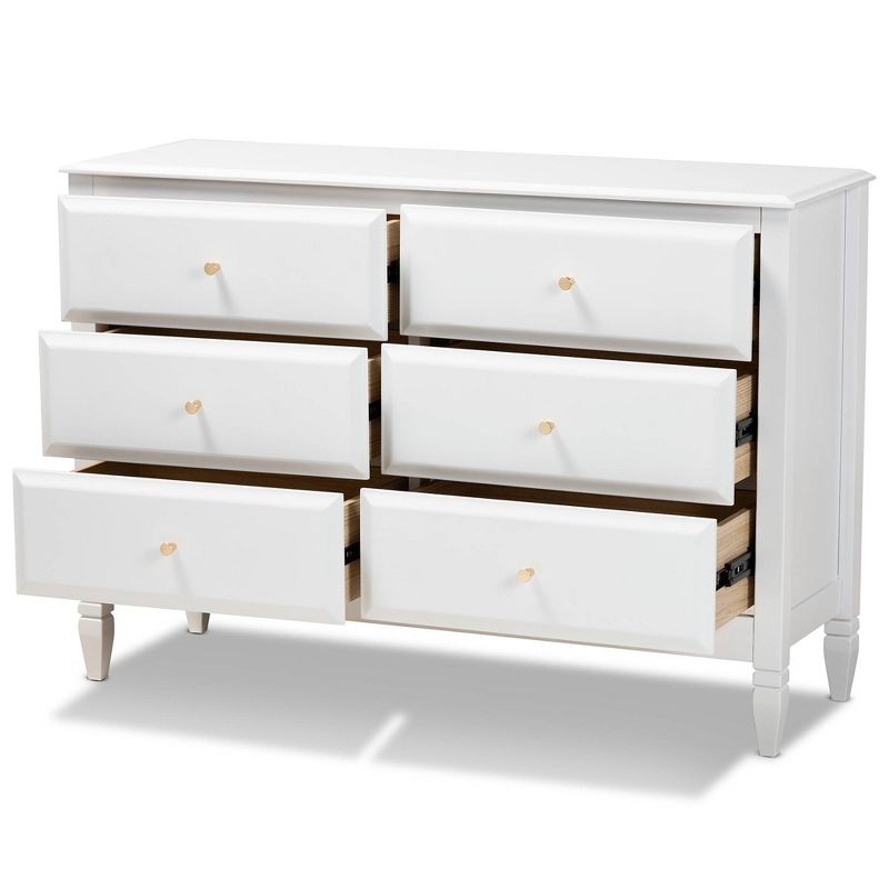 6 Drawer Naomi Wood Bedroom Dresser White/Gold - Baxton Studio, 3 of 10
