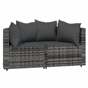vidaXL Patio Corner Sofas with Cushions 2 pcs Gray Poly Rattan - 1 of 4