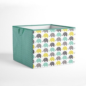 Bacati - Elephants Mint/Yellow/Gray Fabric Storage Box/Tote Large - 1 of 4