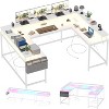 78.8" U Shaped Computer Desk with Power Outlets, USB Ports, LED Strip and Monitor Stand, Reversible L Shaped Desk with Storage Shelves - 2 of 4