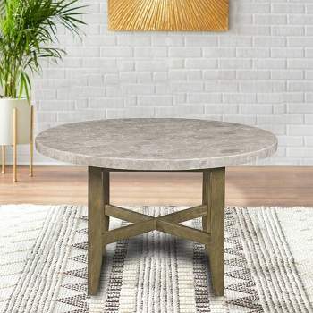 52" Karsen Dining Table Marble Rustic Oak Finish - Acme Furniture