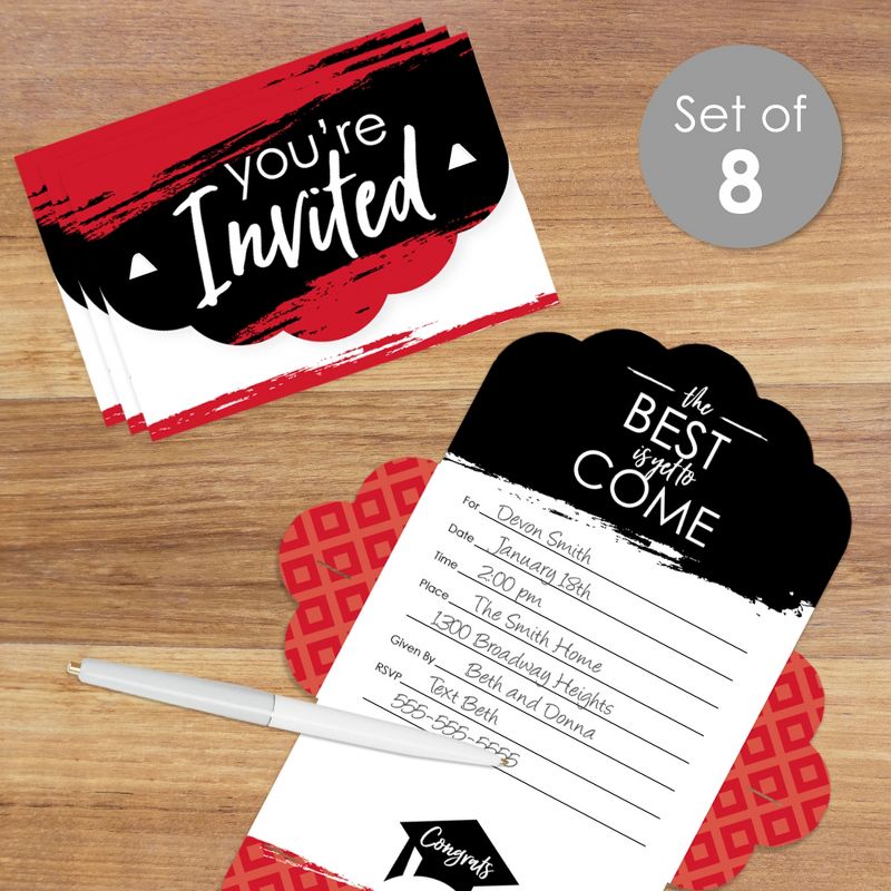 Big Dot of Happiness Red Grad - Best is Yet to Come - Fill-In Cards - Red Graduation Party Fold and Send Invitations - Set of 8, 3 of 10