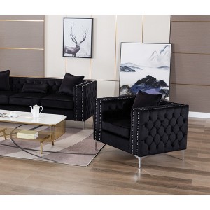 Velvet Chair with Nailhead Trim, Button Tufted, Chrome Legs and Throw Pillow for Living Room - 1 of 4