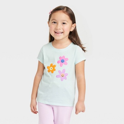 Toddler Girls' Floral Short Sleeve T-Shirt - Cat & Jack™ Light Blue