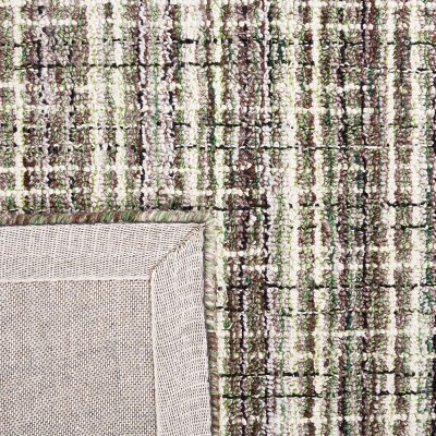 Abstract Brown and Green Handmade Tufted Wool Rug, 6' x 6'