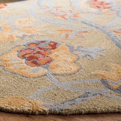 Handmade Blue Floral Tufted Wool Round Rug, 6 ft