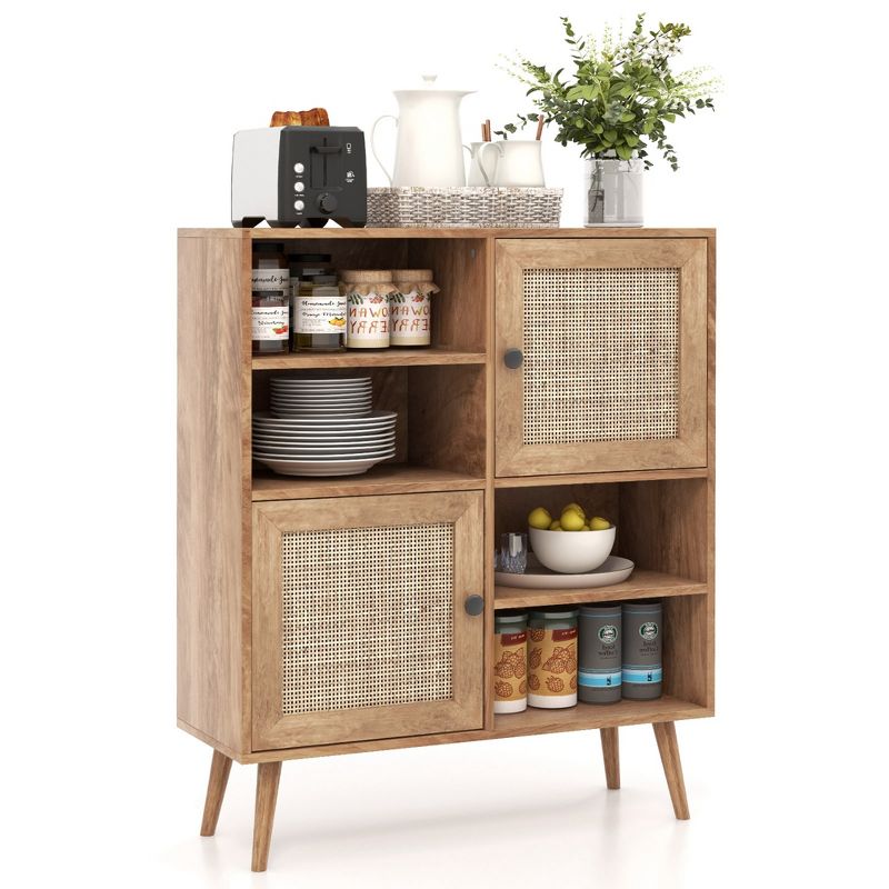 Costway Rattan Buffet Sideboard Accent Storage Cabinet Coffee Bar Cabinet Doors Cubbies, 1 of 11