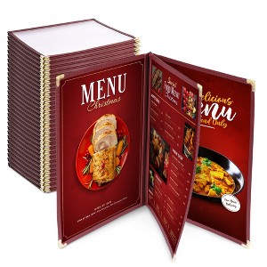 WeChef 30 Pack 8.5 x 11" 6 View 3 Page Menu Cover Burgundy Trim Trifold Transparent Volume - 1 of 4