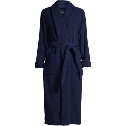 Lands End Women s Petite Cotton Terry Long Spa Bath Robe X Small Deep Sea Navy