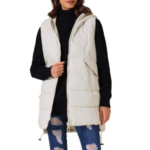INSPIRE CHIC Women's Winter Hooded Sleeveless Down Long Puffer Vest with Pockets - 1 of 4