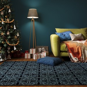 5x7ft Vintage Floral Washable Area Rug, Non-Slip Low Pile Polyester Carpet for Living Room & Bedroom - 1 of 4