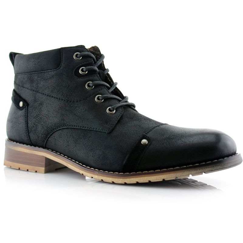 Ferro Aldo Mens Colin MFA806033 Burnished Mid Top Lace-up Work Boots, in Black, Size 6.5