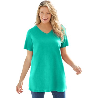 Woman Within Plus Size Perfect Short-Sleeve V-Neck Tunic
